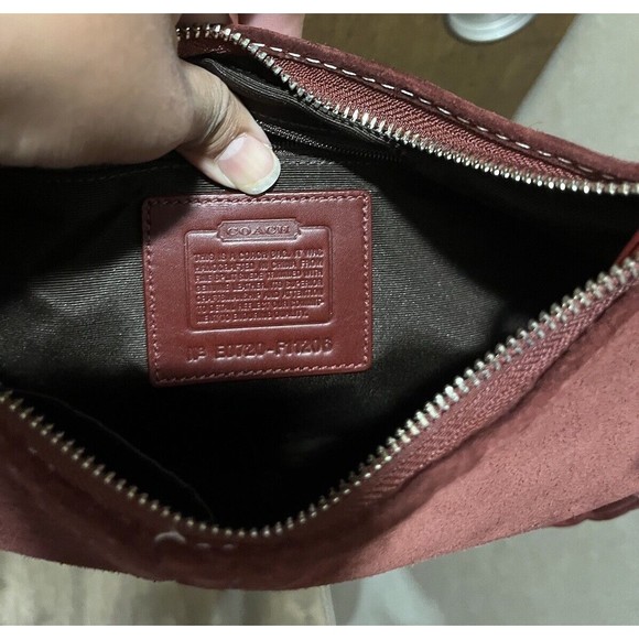 Coach Hamptons Suede Hobo Handbag Wine Burgundy Leather Trim - Picture 5 of 7